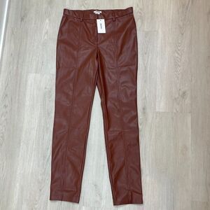 Jason Wu Leather Pants Womens Large Brown Faux Skinny Slim Slit Hem